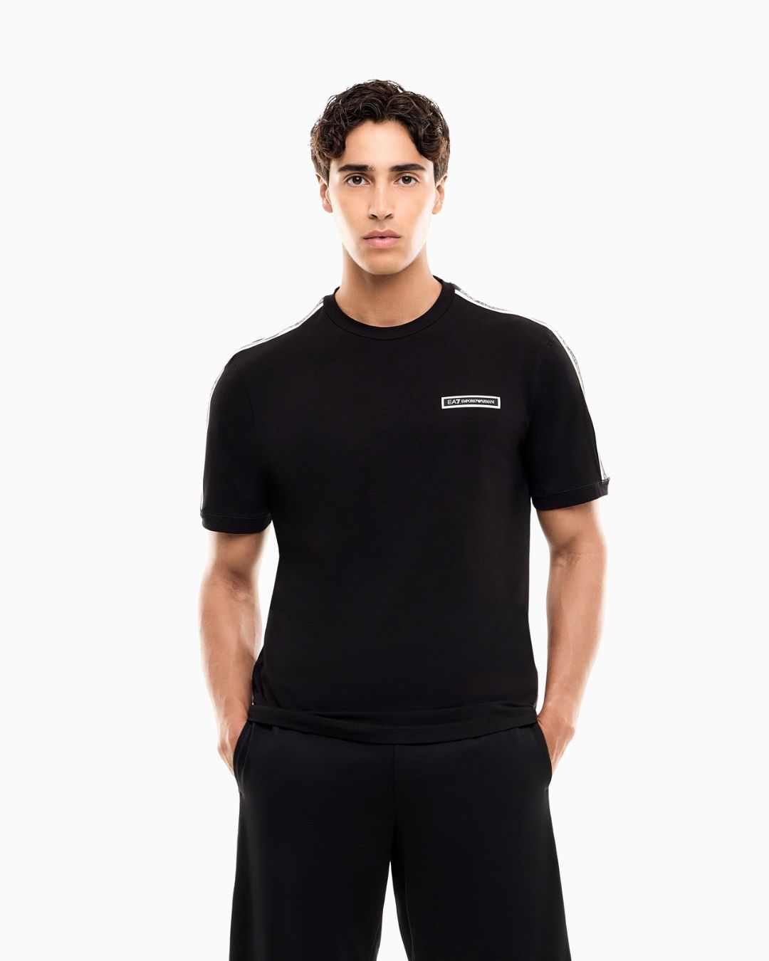 T-shirt Logo Series in cotone con bande sulle spalle Nero 7M002189 AF10373 UC001 EA7 EMPORIO ARMANI 