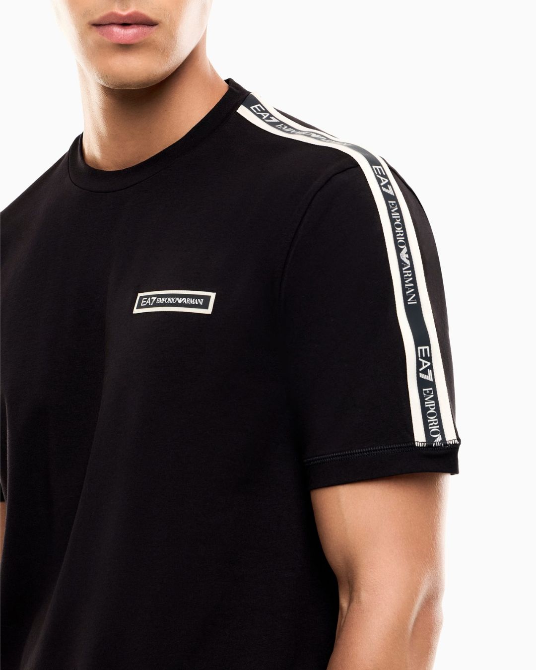 T-shirt Logo Series in cotone con bande sulle spalle Nero 7M002189 AF10373 UC001 EA7 EMPORIO ARMANI 