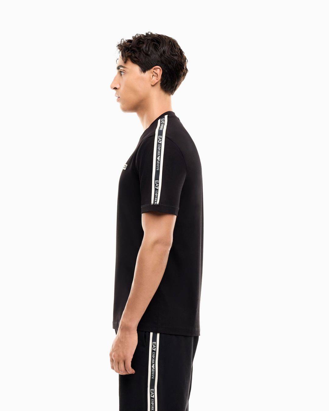 T-shirt Logo Series in cotone con bande sulle spalle Nero 7M002189 AF10373 UC001 EA7 EMPORIO ARMANI 