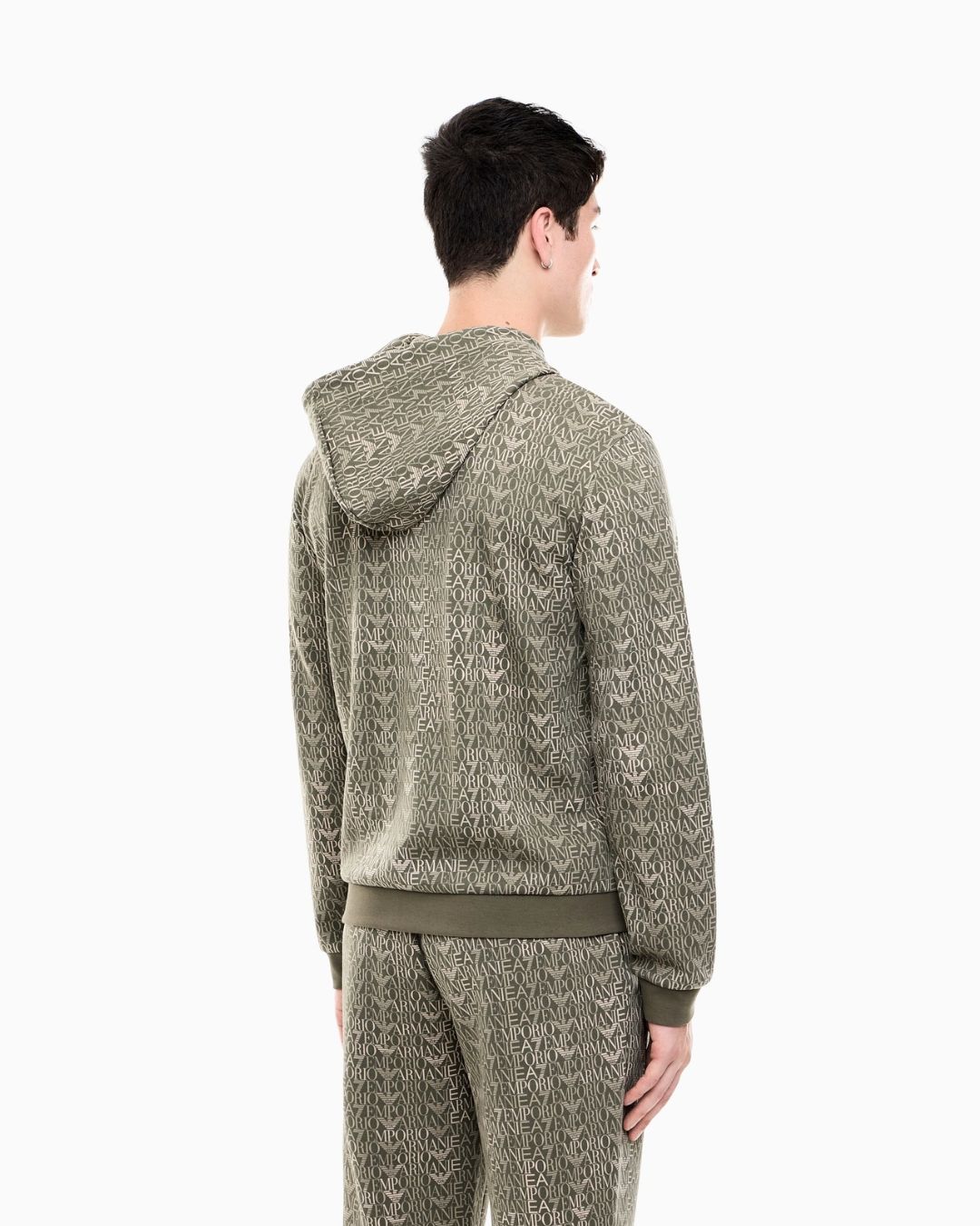 Felpa Logo Series full zip con cappuccio in misto cotone Verde 7M002206 AF12660 F7011 EA7 EMPORIO ARMANI 
