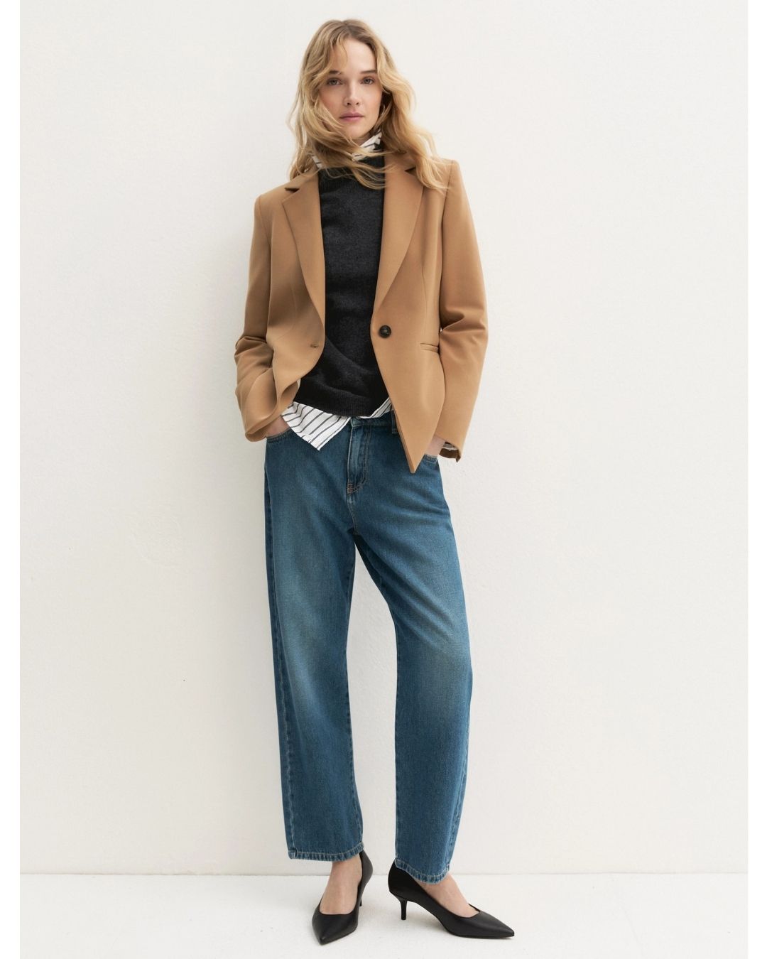 Blazer semiaderente in twill stretch Cammello 2625046131200 001 EMME MARELLA 