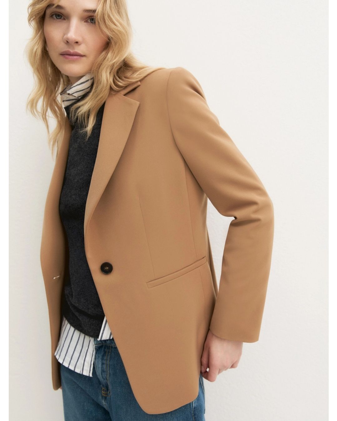 Blazer semiaderente in twill stretch Cammello 2625046131200 001 EMME MARELLA 