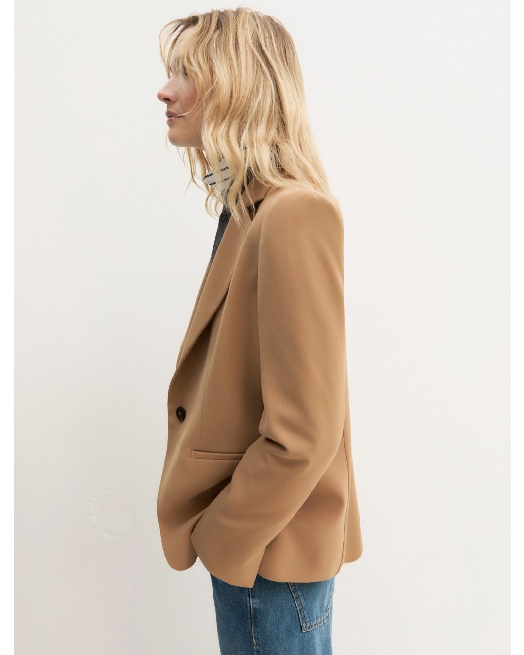 Blazer semiaderente in twill stretch Cammello 2625046131200 001 EMME MARELLA 
