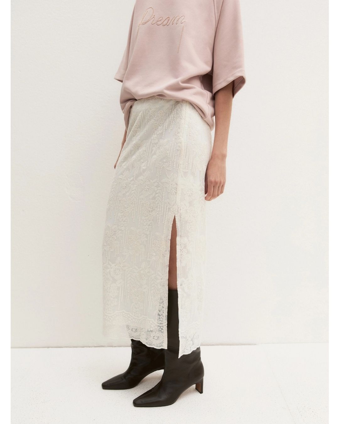 Gonna pencil in tulle ricamato Bianco lana 2625106014200 001 EMME MARELLA 