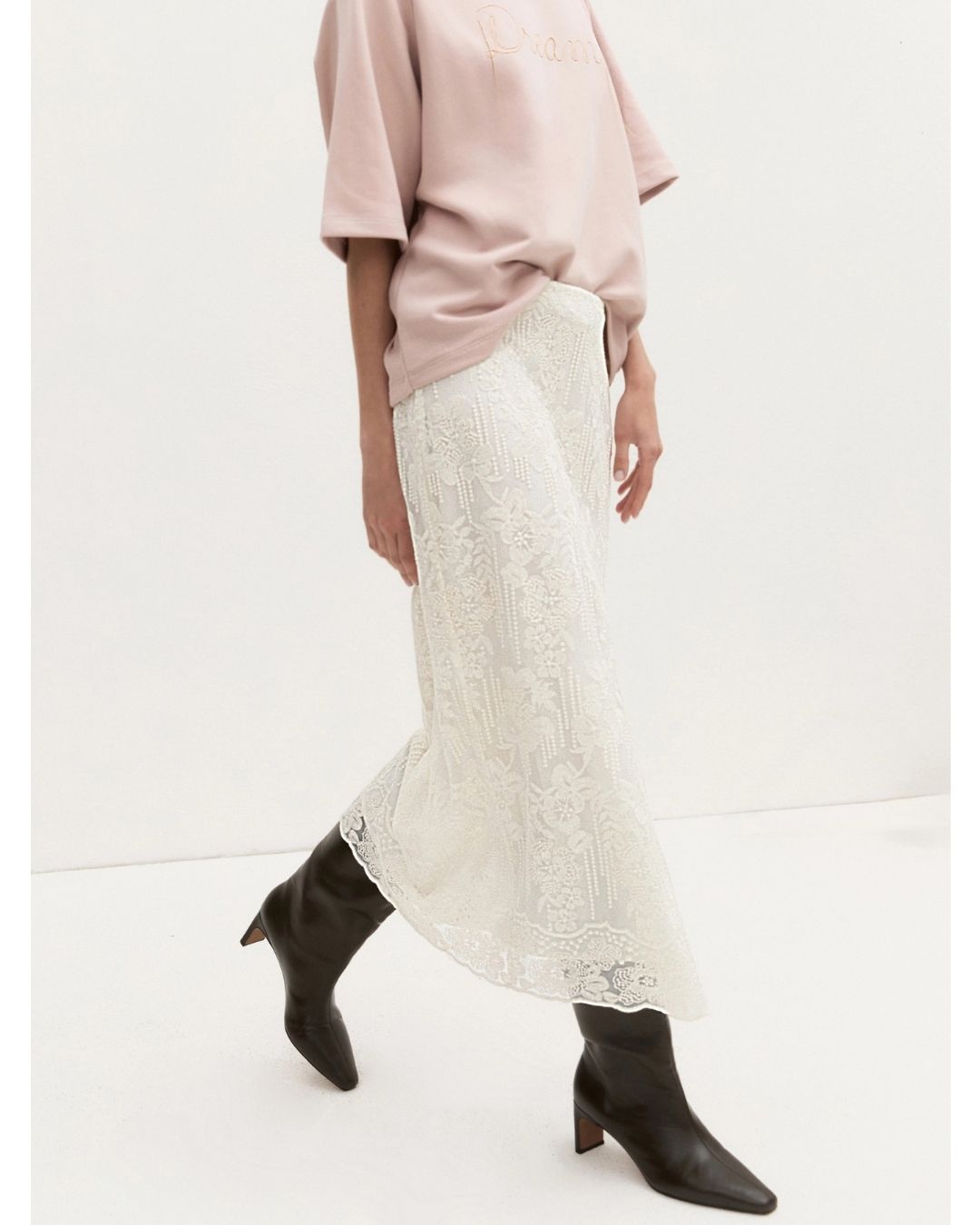 Gonna pencil in tulle ricamato Bianco lana 2625106014200 001 EMME MARELLA 