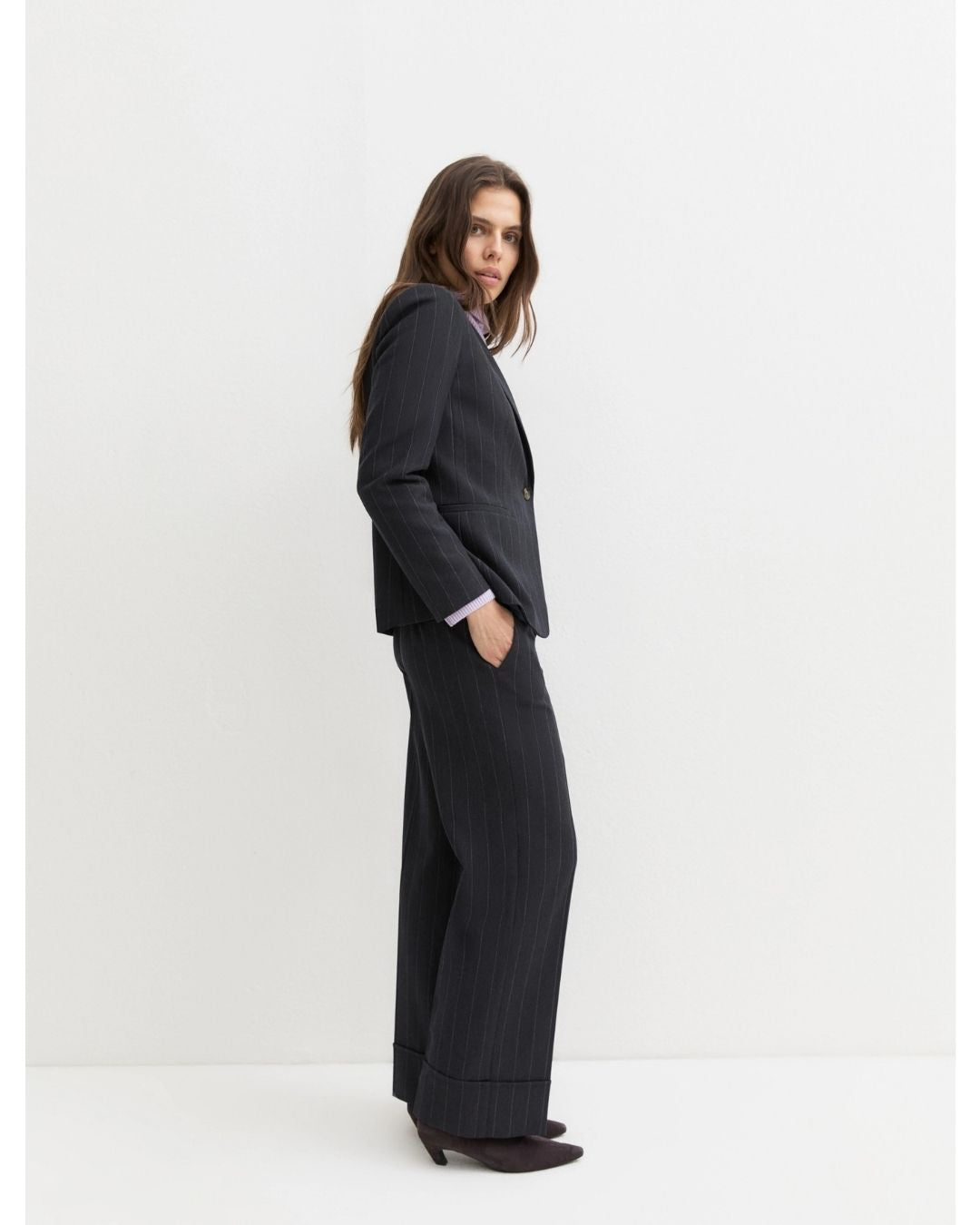 Pantalone dritto in gabardina stretch Blu 2625136202200 002 EMME MARELLA 