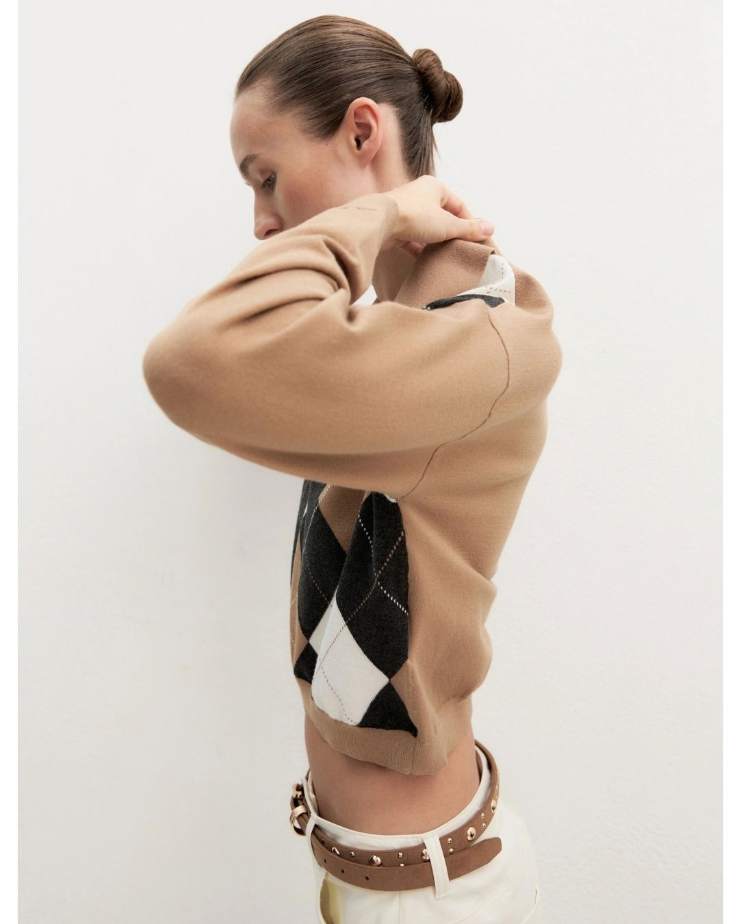 Polo crop in maglia stretch Cammello 2625366121200 007 EMME MARELLA 