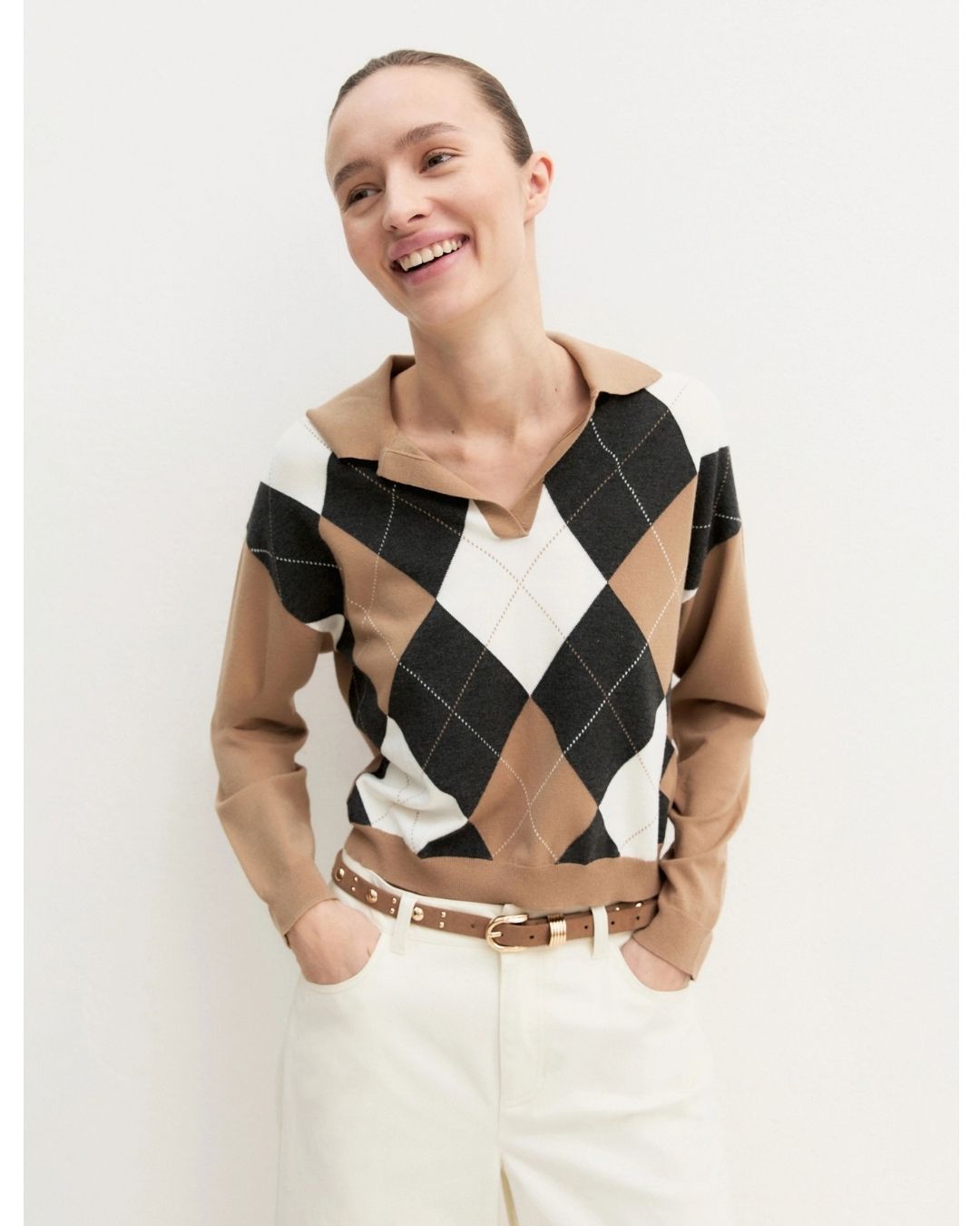 Polo crop in maglia stretch Cammello 2625366121200 007 EMME MARELLA 