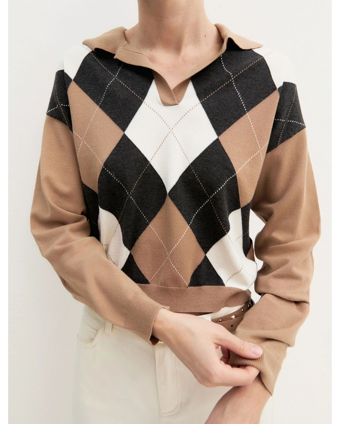 Polo crop in maglia stretch Cammello 2625366121200 007 EMME MARELLA 