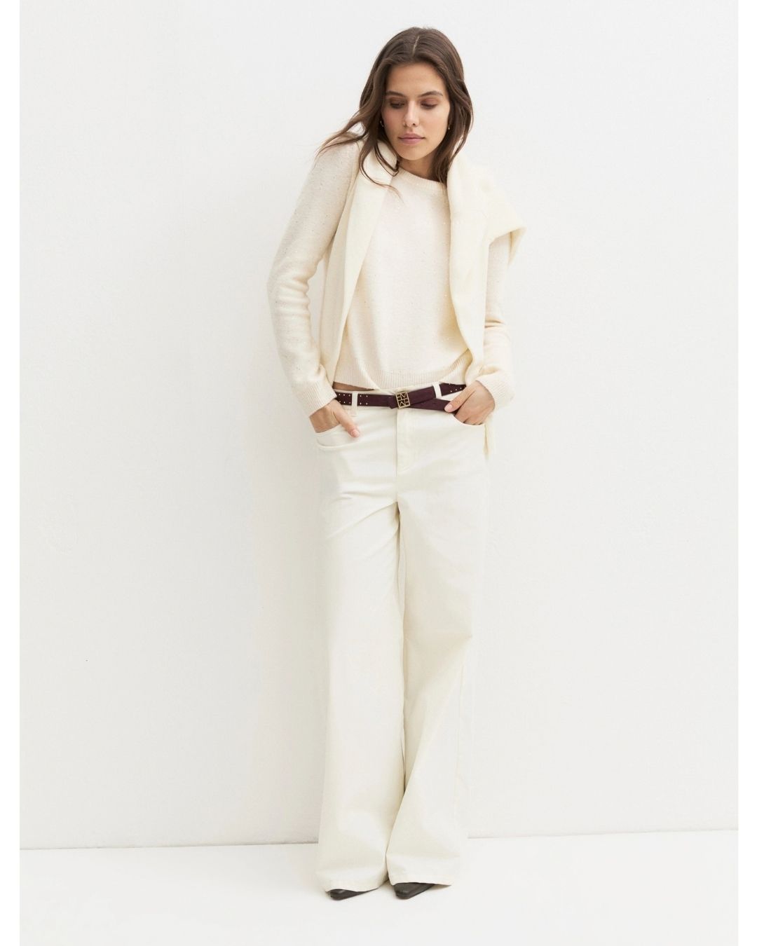 Maglia girocollo con paillette Panna 2625366272200 001 EMME MARELLA 