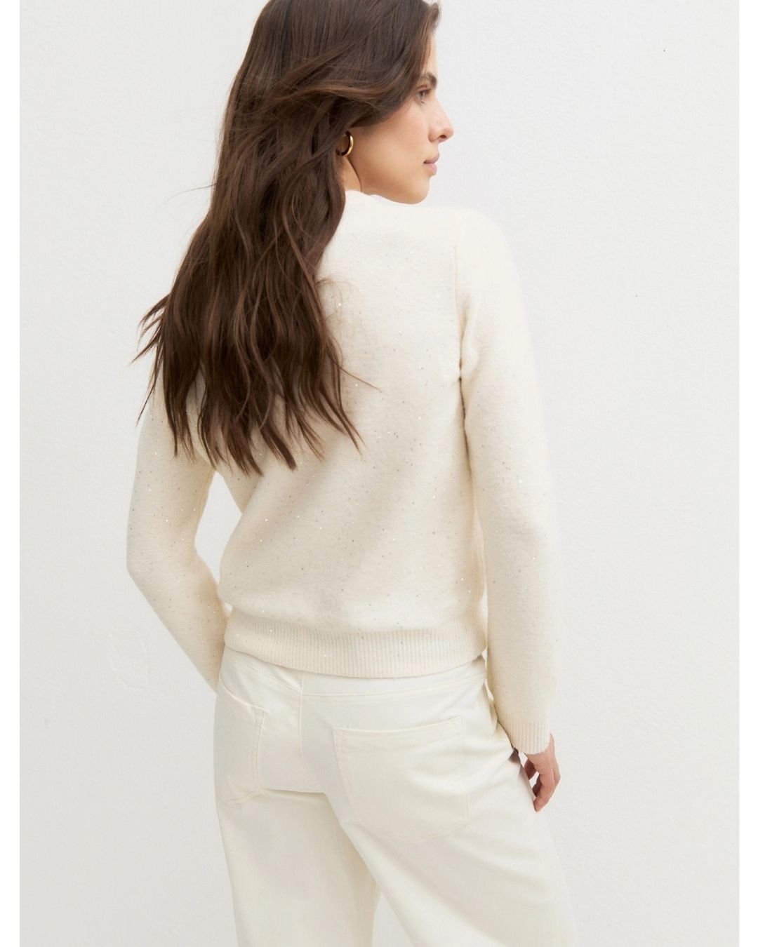 Maglia girocollo con paillette Panna 2625366272200 001 EMME MARELLA 