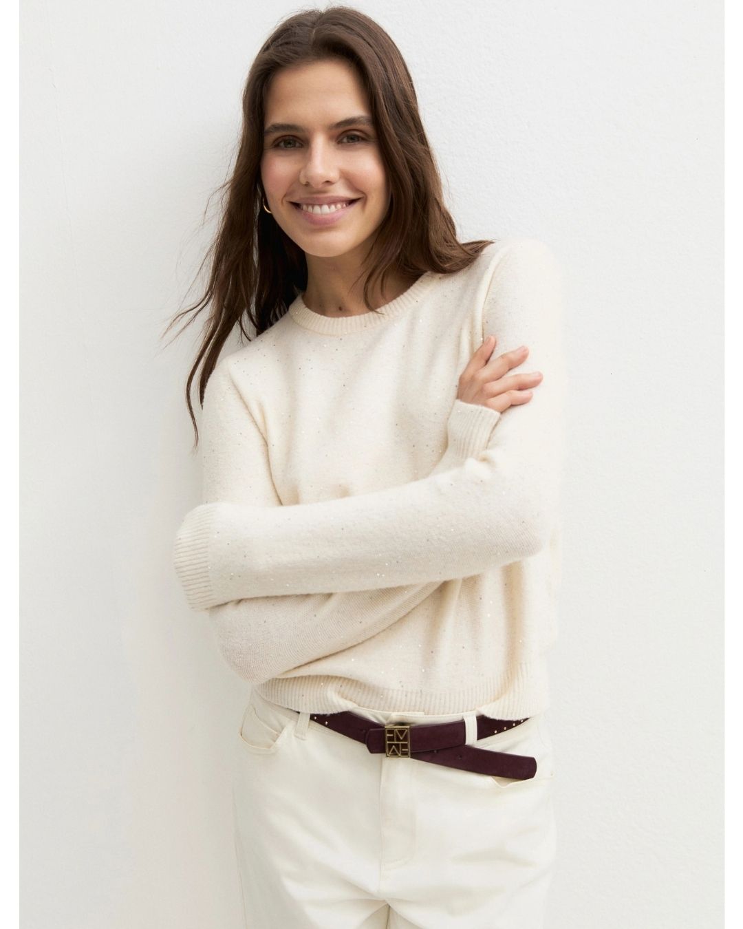 Maglia girocollo con paillette Panna 2625366272200 001 EMME MARELLA 
