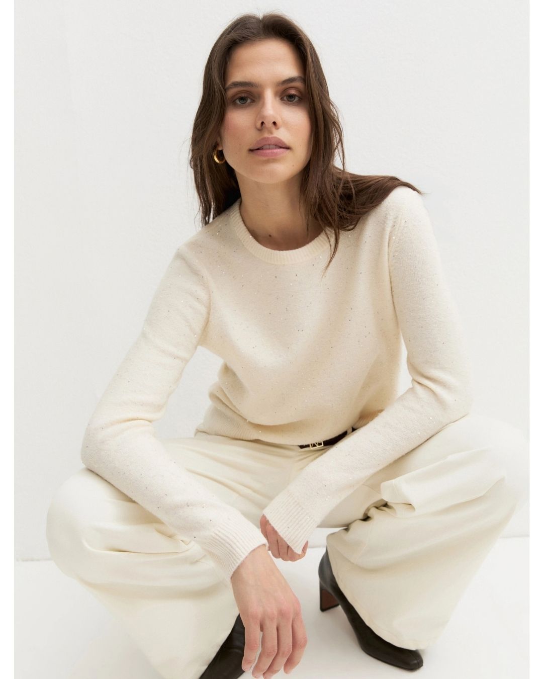 Maglia girocollo con paillette Panna 2625366272200 001 EMME MARELLA 