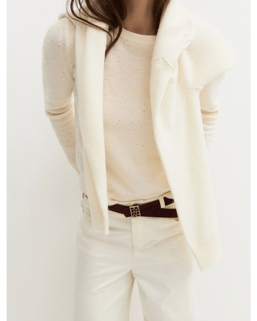 Maglia girocollo con paillette Panna 2625366272200 001 EMME MARELLA 