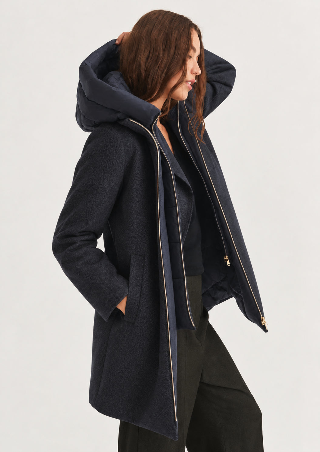 Giubbino in panno soft imbottito con cappuccio Emmbacio Blu Notte 2625496102200 012 EMME MARELLA 