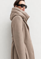 Capospalla dritto in panno soft con cappuccio rimovibile Emmdesiderio Sabbia 2625496112200 002 EMME MARELLA 