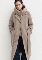 Capospalla dritto in panno soft con cappuccio rimovibile Emmdesiderio Sabbia 2625496112200 002 EMME MARELLA 