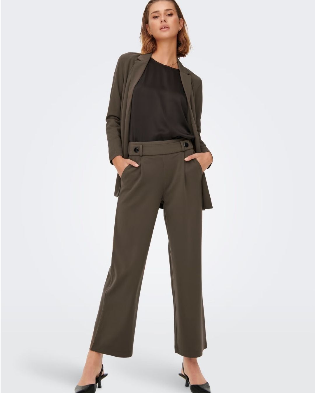 Pantaloni a gamba larga Donna Marrone Chocolate Brown 15208430 Chocolate Brown BLACK BUTTONS JACQUELINE DE YONG 
