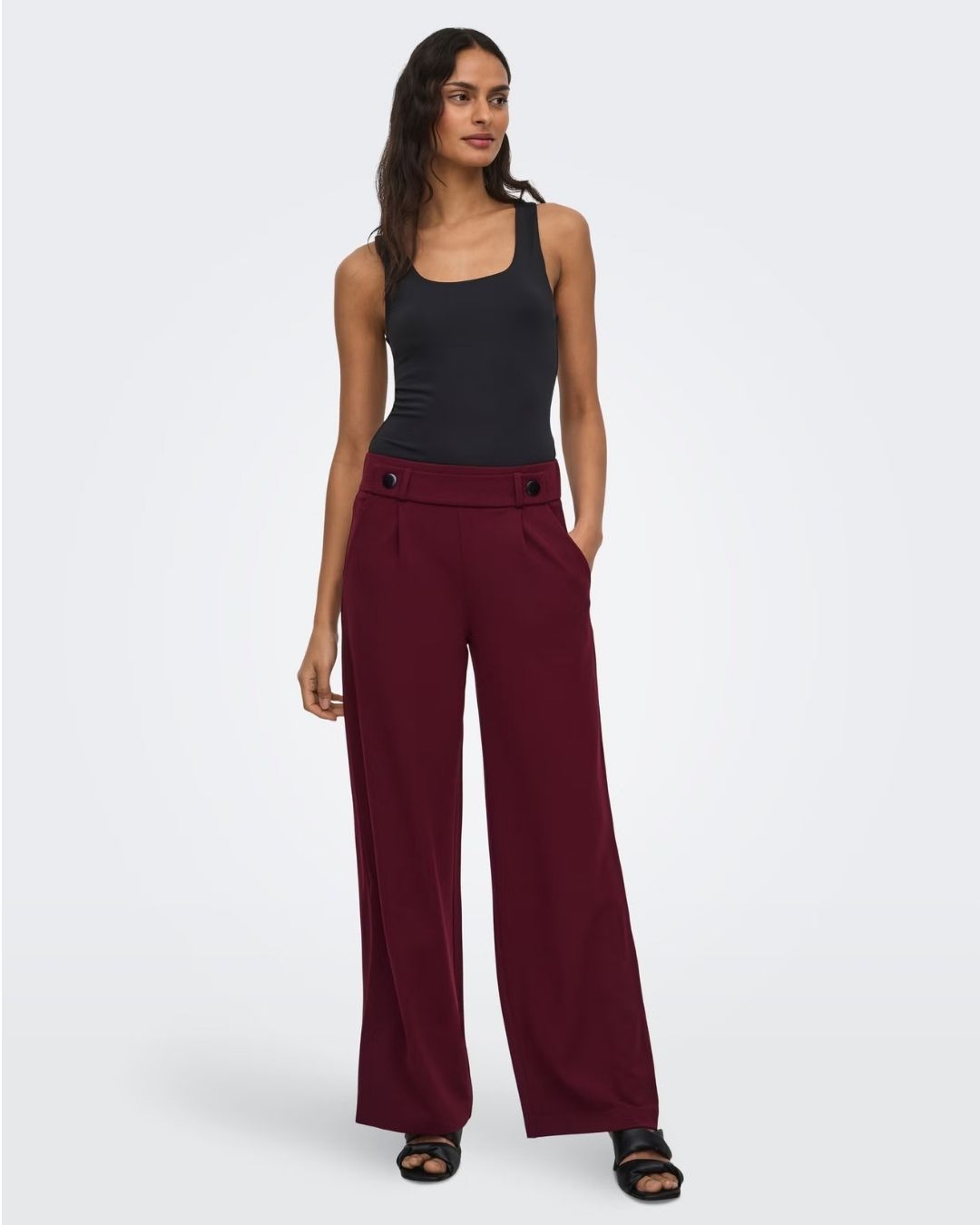 Pantaloni Wide Leg Donna Rosso Windsor Wine 15208430 Windsor Wine BLACK BUTTONS JACQUELINE DE YONG 
