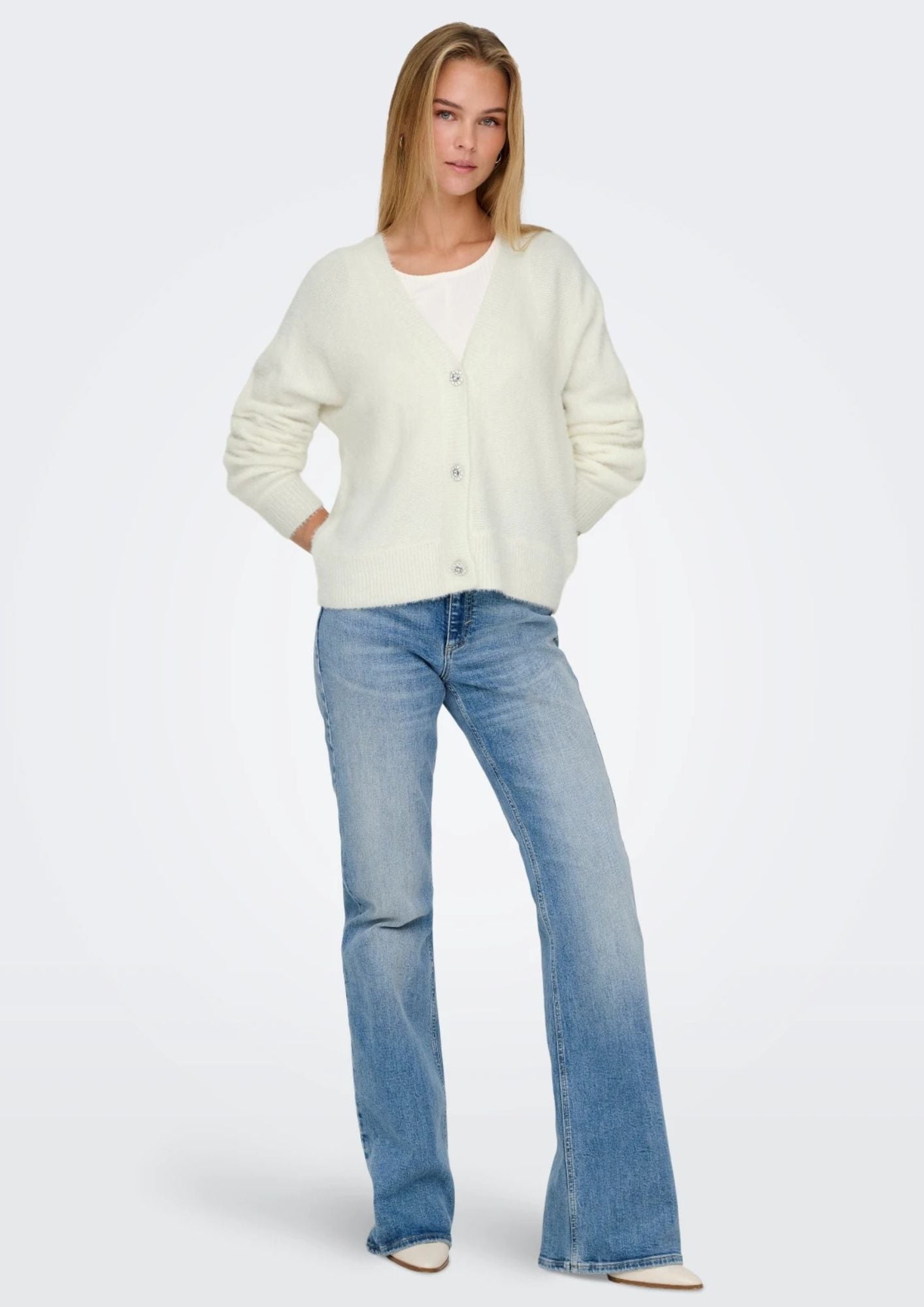 Only Cardigan Donna Lella Bianco 15259564 Cloud Dancer ONLY 