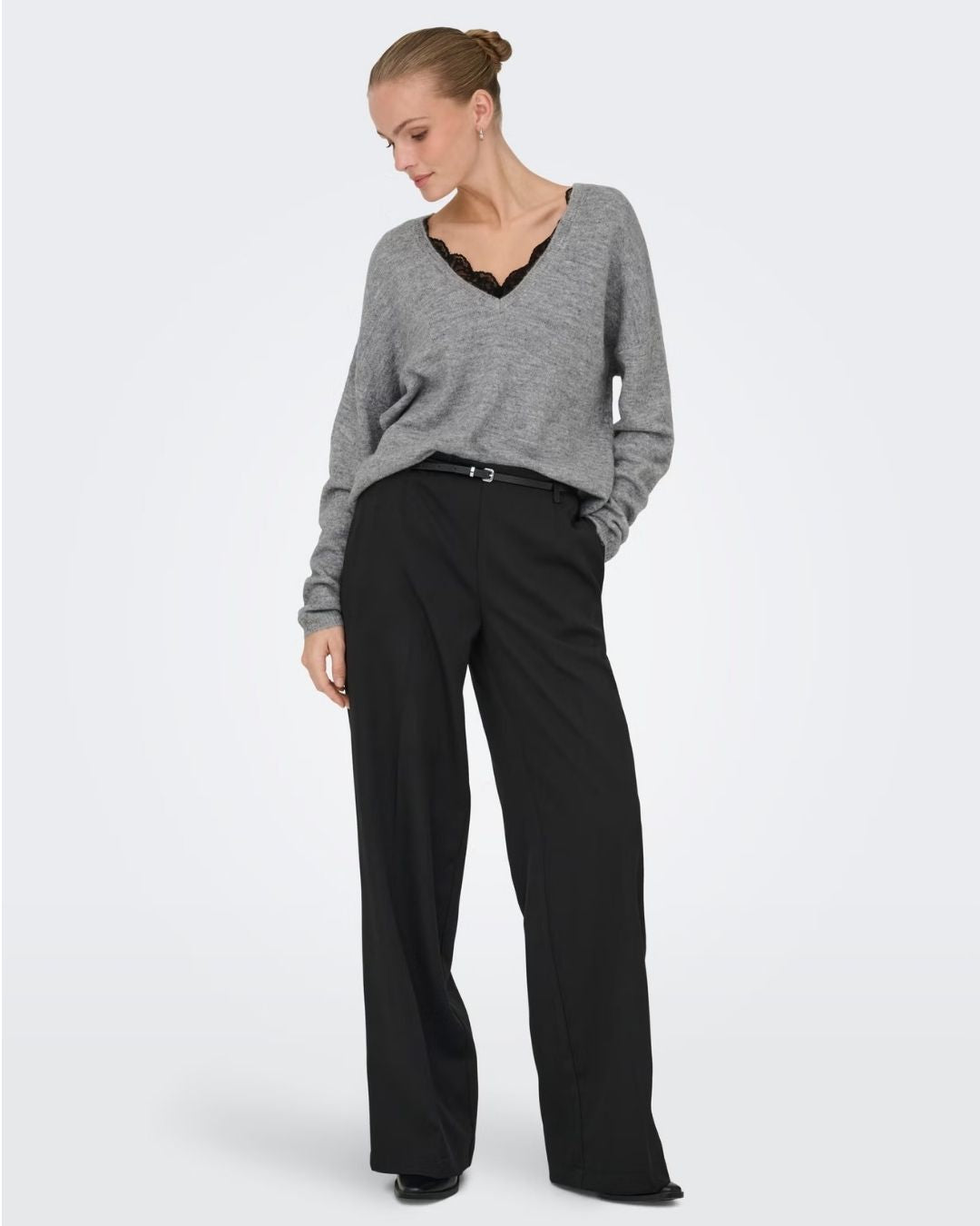 Maglione Donna Grigio Light Grey Melange 15329229 Light Grey Melange Black lace ONLY 