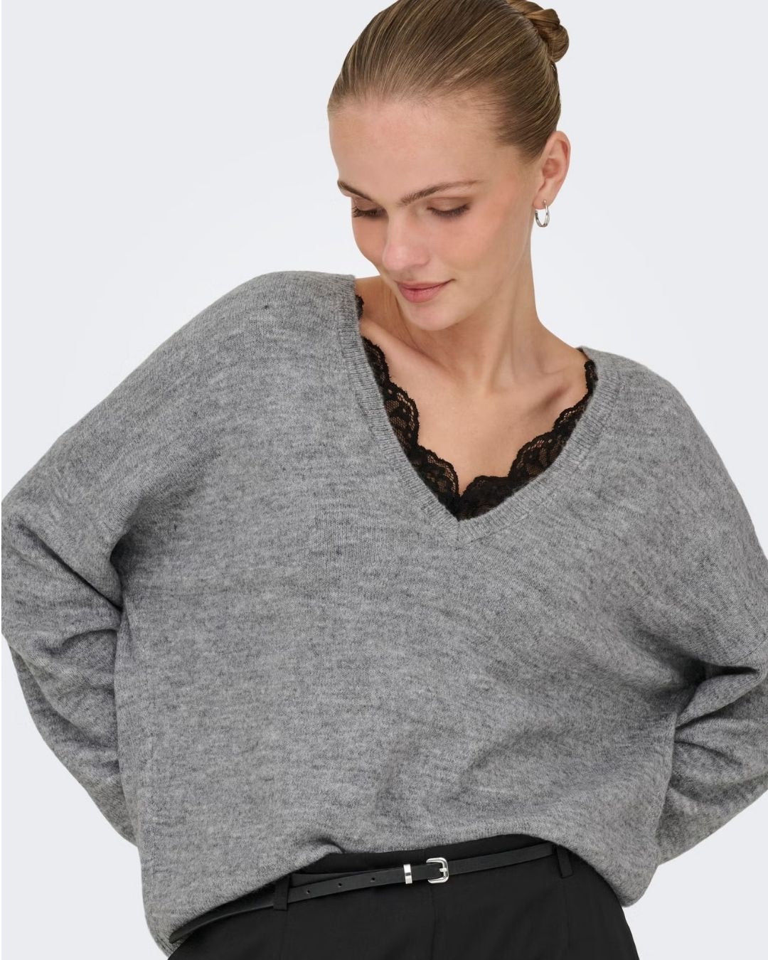 Maglione Donna Grigio Light Grey Melange 15329229 Light Grey Melange Black lace ONLY 
