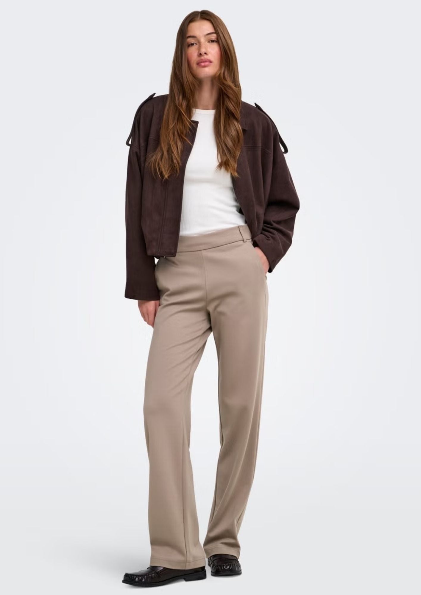 Only Pantalone Donna Poptrash Grigio Tortora 15341829 Taupe Gray ONLY 