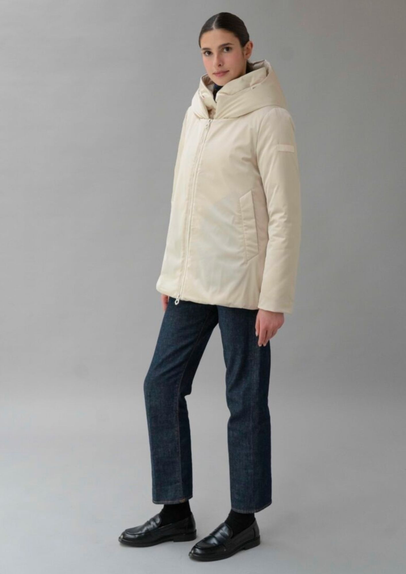 Capospalla non trapuntato e imbottito Lovisa Satin 26 Avorio RIW555J F0085 146 RIHUNIK 