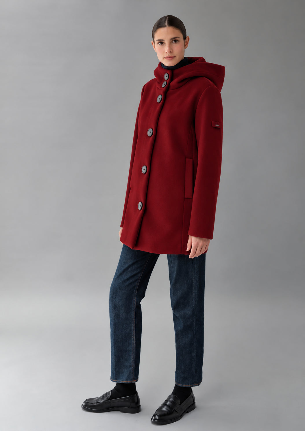 Capospalla realizzato in velluto liscio stretch Amelia 26 Rosso Berry RIW570J F0012 143 RIHUNIK 
