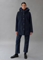 Capospalla realizzato in velluto liscio stretch Amelia 26 Blu Navy RIW570J F0012 888 RIHUNIK 