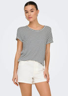 Jacqueline De Yong Top Donna Sissi Bianco e Blu 15325267 Cloud Dancer SKY CAPTAIN JACQUELINE DE YONG 