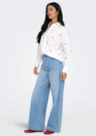 Jacqueline De Yong Camicia Donna Nelly Bianca Cuori Rossi 15330490 White HEART EMBROIDERY JACQUELINE DE YONG 