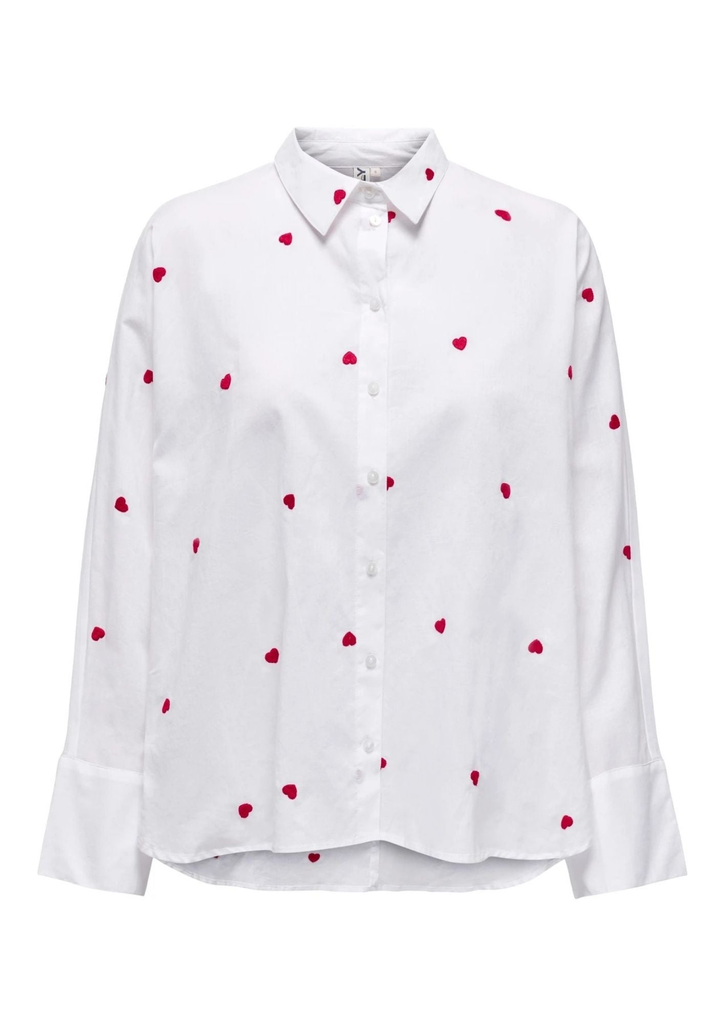 Only Camicia Donna New Bianca Cuori Rossi 15283743 Bright White HEART ONLY 