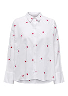 Only Camicia Donna New Bianca Cuori Rossi 15283743 Bright White HEART ONLY 