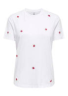 Only T-Shirt Donna Ketty Bianca con Fragole 15288473 Bright White Strawberry ONLY 