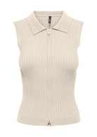 Only Cardigan Donna Meddi Bianco Betulla 15364749 Birch Silver Zip ONLY 