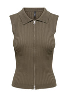 Only Cardigan Donna Marrone 15364749 Canteen Silver Zip ONLY 