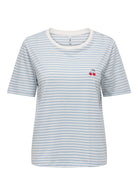 Only T-Shirt Donna Happy Bianca e Azzurra 15370117 Cloud Dancer Soft chambray ONLY 