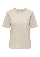 Only T-Shirt Donna Happy Grigio Avena 15370117 Oatmeal Cherry emb ONLY 