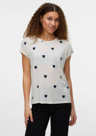 Vero Moda T-Shirt Donna Ava Bianca Cuori Blu 10214302 Snow White NAVY BLAZER VERO MODA 