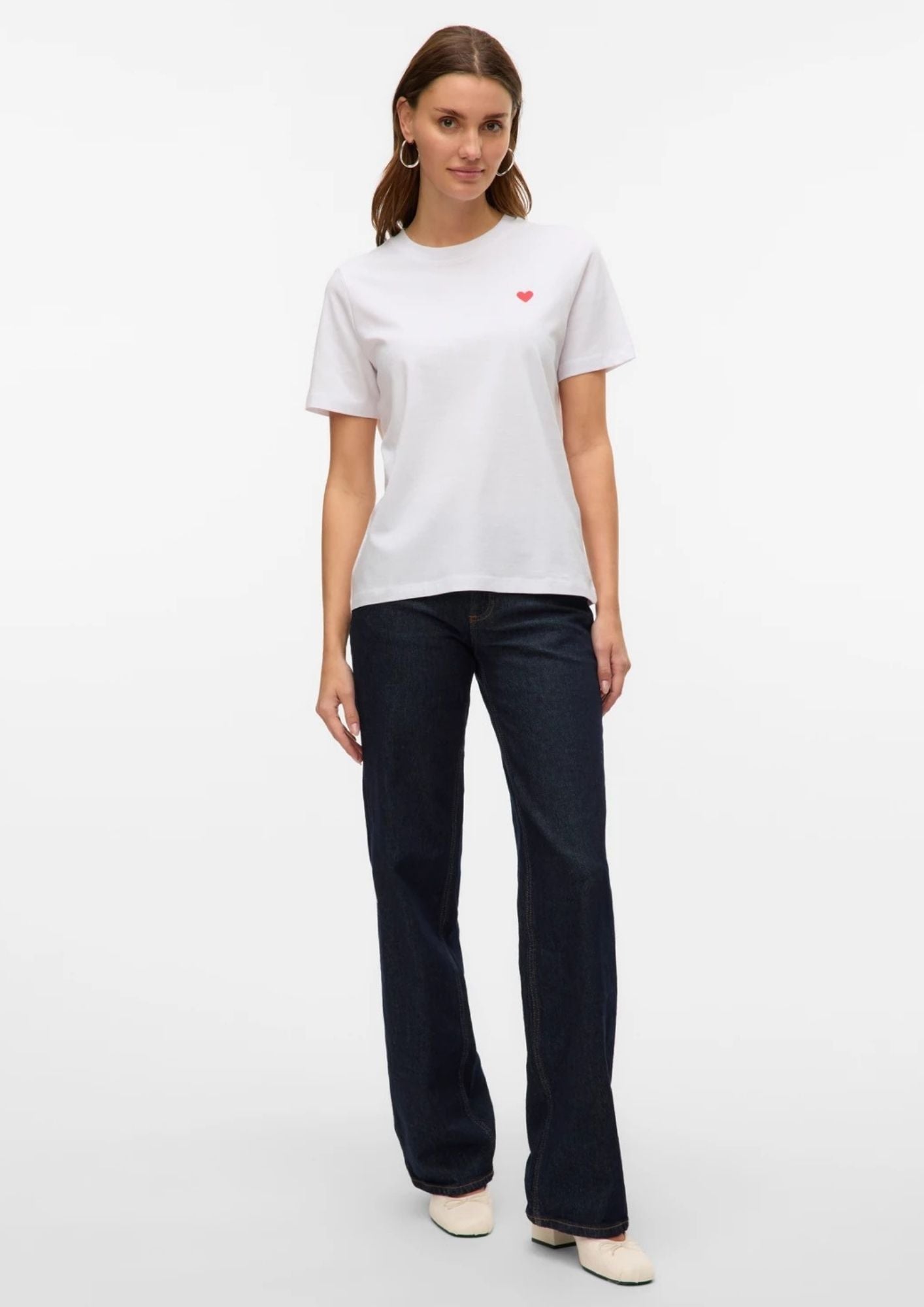Vero Moda T-Shirt Donna Paulina Bianca Con Cuore Rosso 10316991 Bright White Red Heart VERO MODA 
