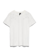 Vero Moda T-Shirt Donna Mirania Bianca 10343538 Snow White NECK BRODERIE VERO MODA 