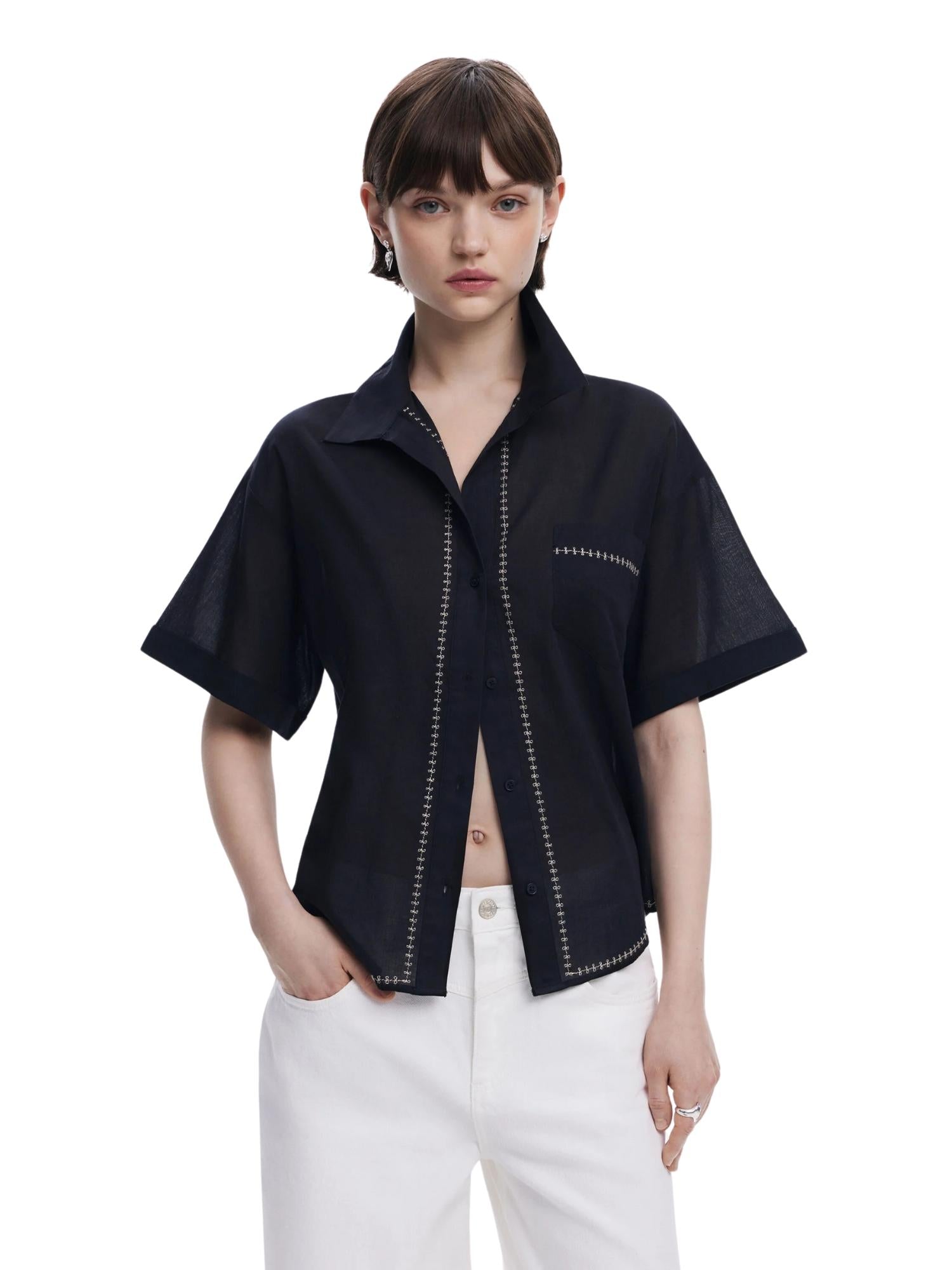 Camicia a maniche corte Donna Nero - Santangelo