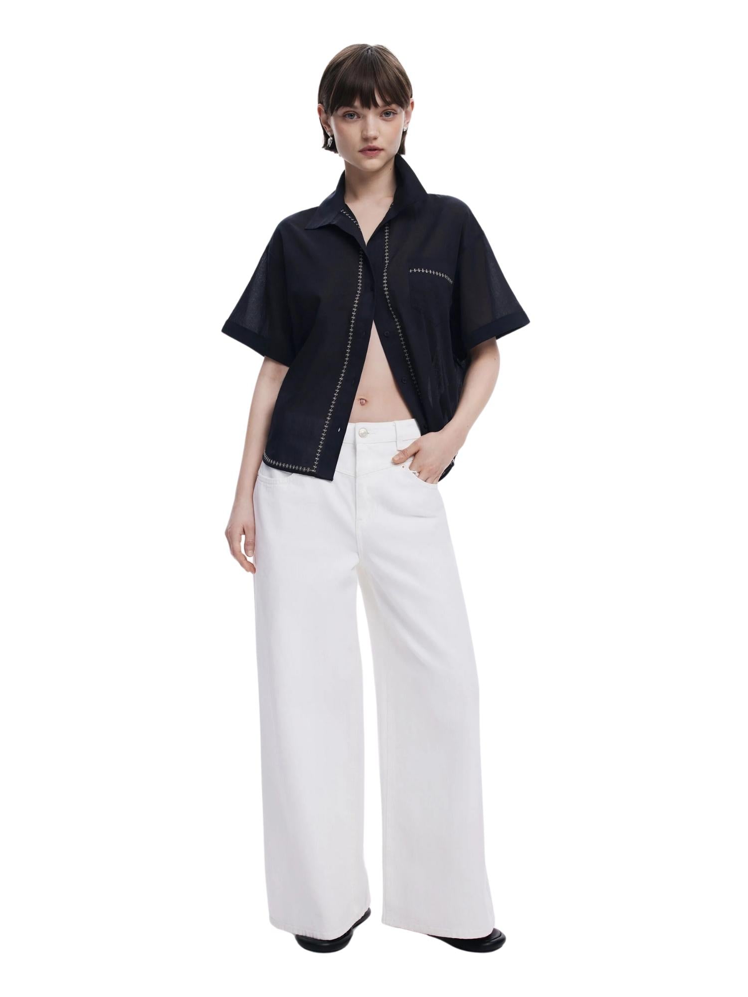 Camicia a maniche corte Donna Nero - Santangelo