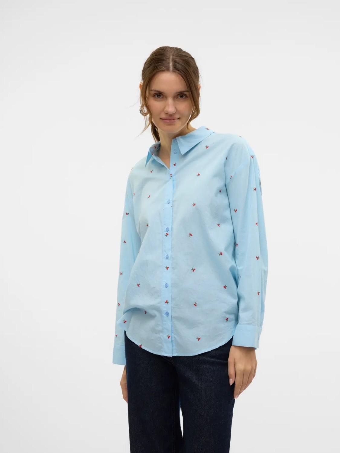 Camicia Donna Airy Blue Emb cherry - Santangelo