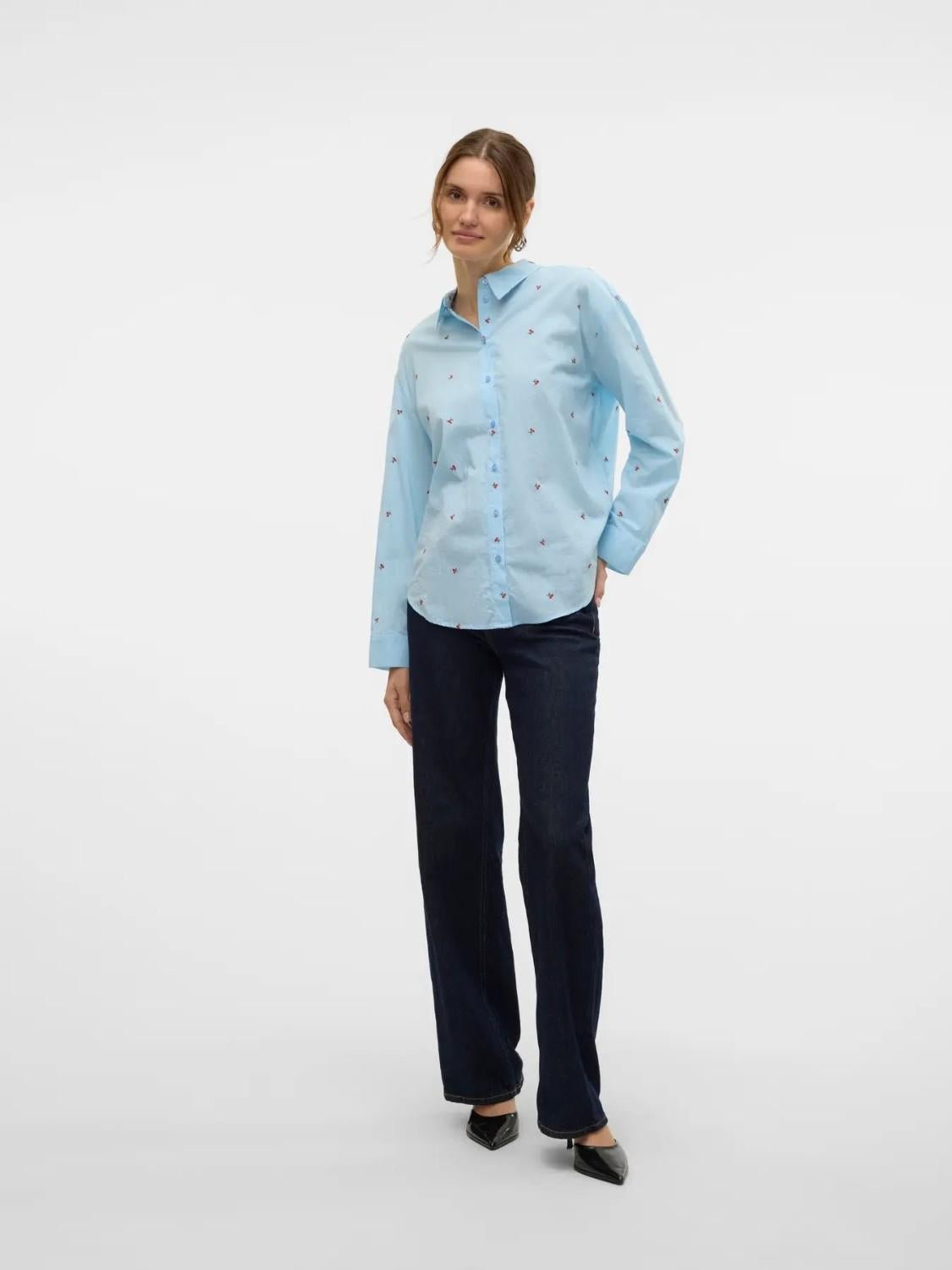 Camicia Donna Airy Blue Emb cherry - Santangelo
