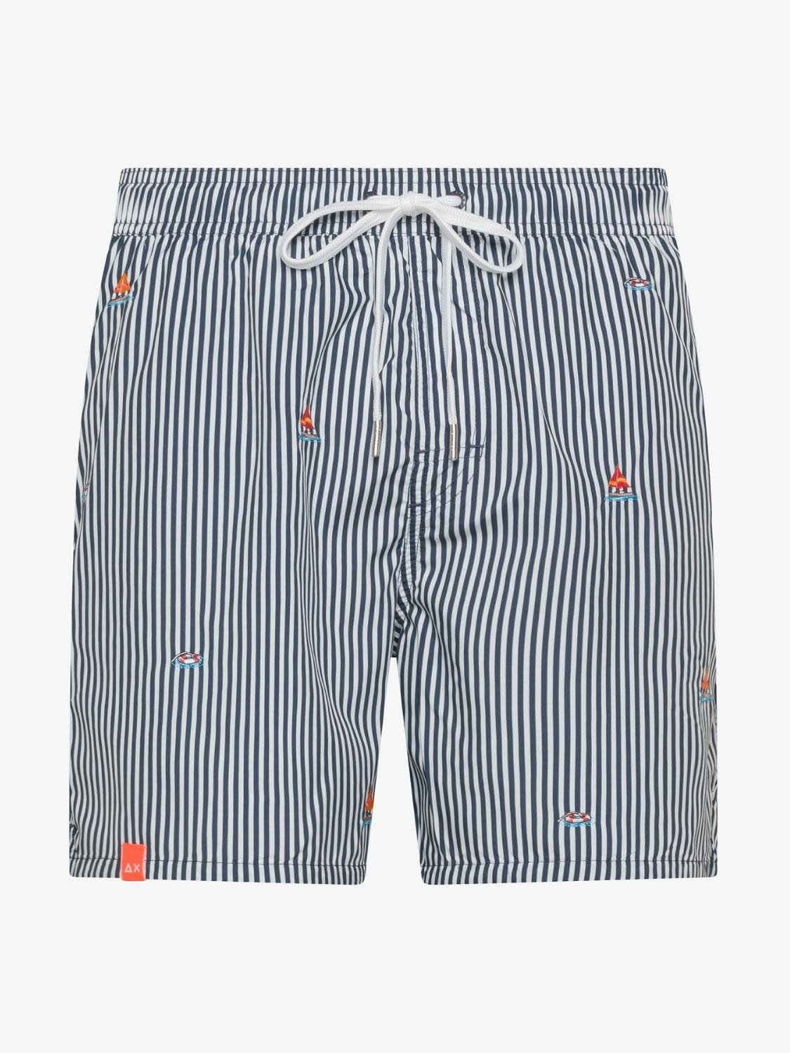 Costume da bagno con ricamo piccolo Uomo Blu Navy Bianco - Santangelo