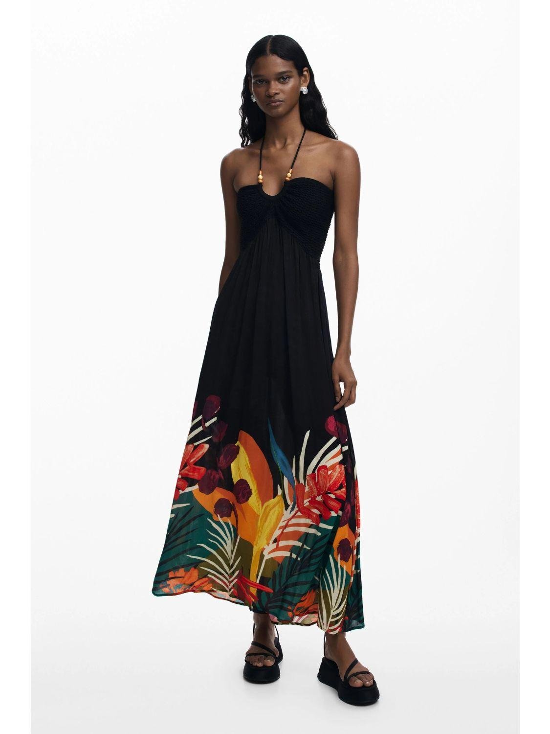Desigual Abito lungo tropicale Donna Nero - Santangelo