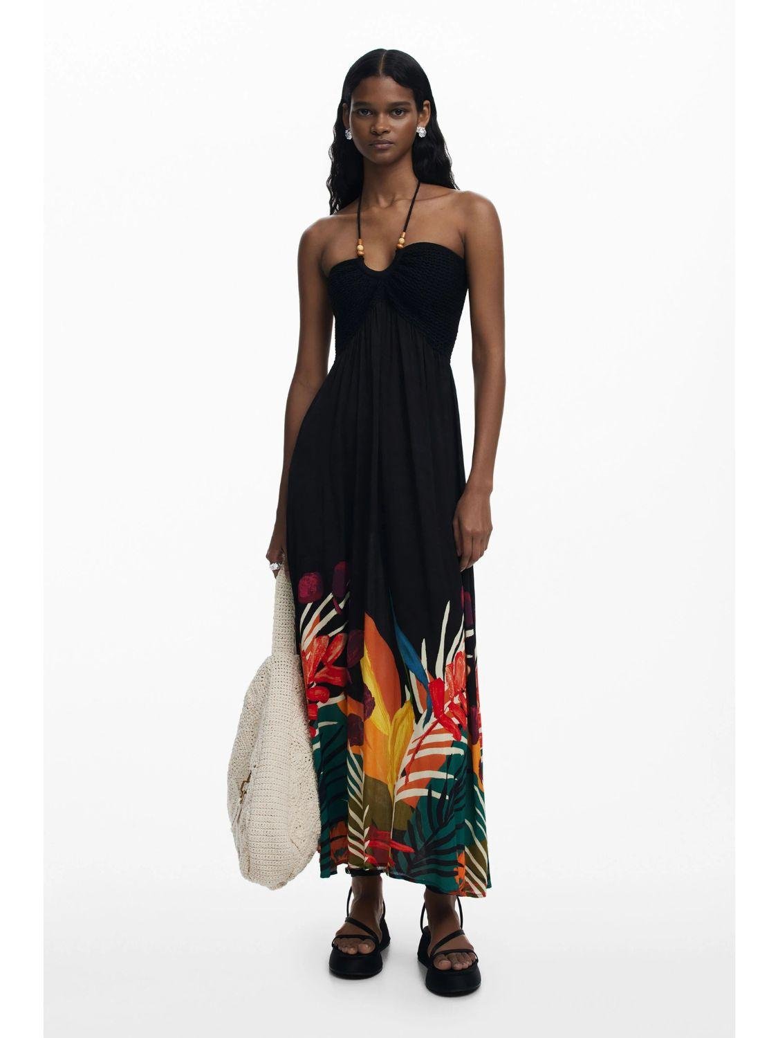 Desigual Abito lungo tropicale Donna Nero - Santangelo