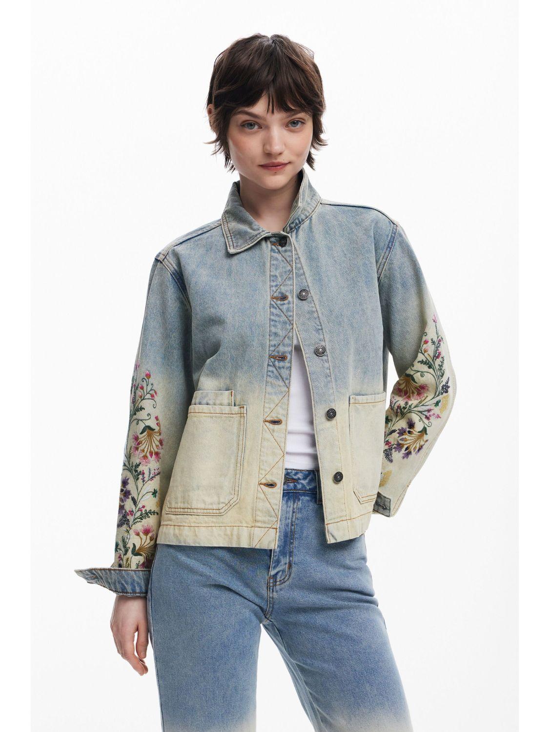 Desigual Giacca di jeans con fiori Donna Blu Chiaro - Santangelo